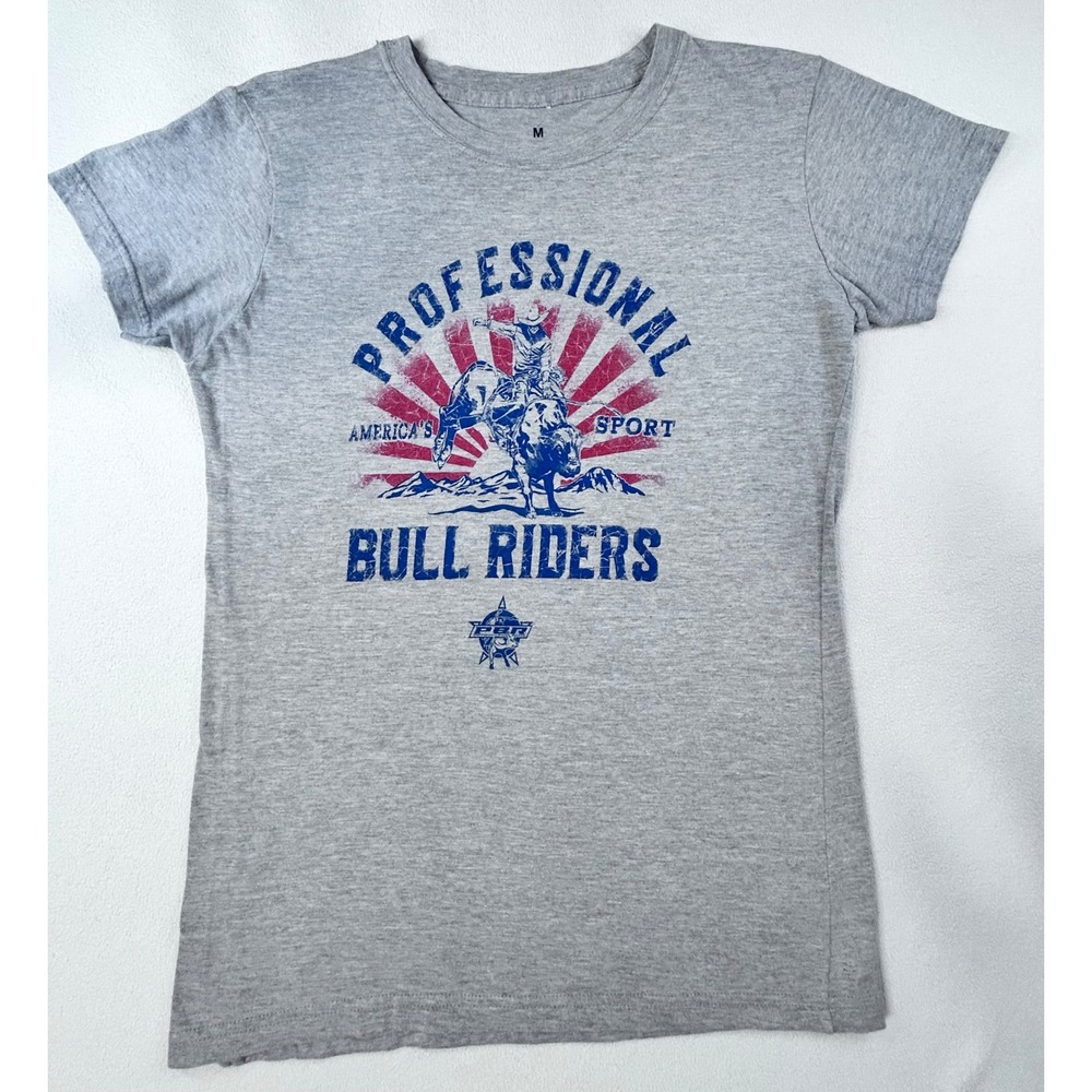 PBR Professional Bull Riders Graphic T-Shirt Gray Womens Size M Western Rodeo